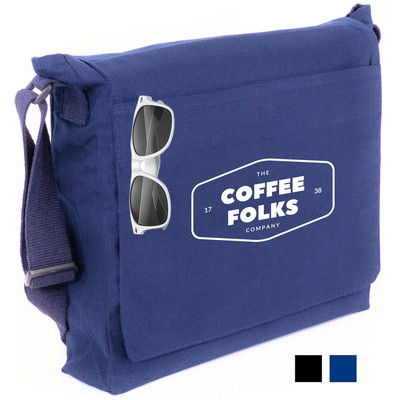 Flap-Over 7 oz Canvas Messenger Bag | Crossbody Laptop Travel Navy (13x13x3)