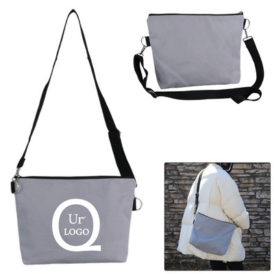 Grey Single-Shoulder Crossbody Canvas Bag