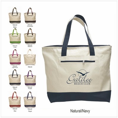 Natural Beige Canvas Zipper Tote Bag