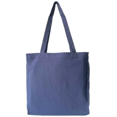 Blank 10 oz Canvas Book Tote Bag | Reusable Gusseted Everyday Grocery Navy (13x14x4)