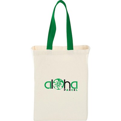 Cotton Canvas Grocery Tote With Colored Handles (10 X 14 X 5)