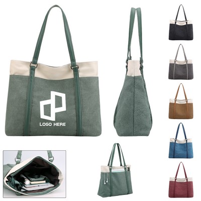 15.6" Canvas Handbag W/ Front Open Pocket