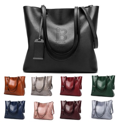 Zipper Top Large PU Leather Tote Bag