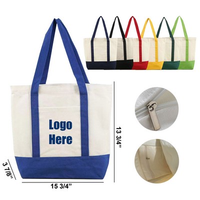 12oz Cotton Tote Bag with a Zippered Front Pocket