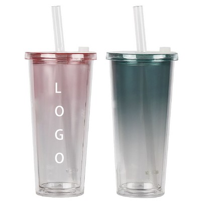 24OZ Double-wall Plastic Cups With Straw