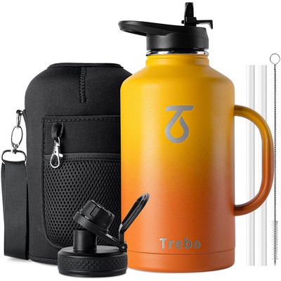 Half Gallon Water Bottle Insulated with Handle, 64 oz Double Wall Stainless Steel Metal Large Jug