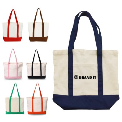 12oz Cotton Colorblock Canvas Shopping Bag W/A Front Pocket
