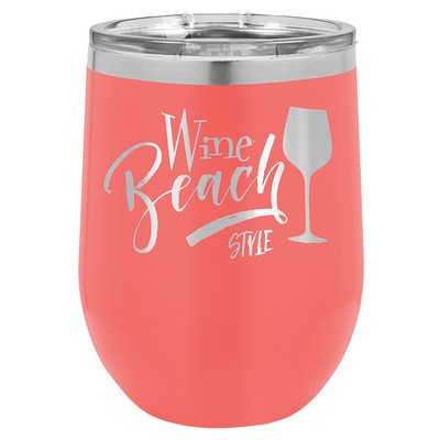 Coral Polar Camel™ 12 oz Stemless Wine Tumbler with a Clear Lid